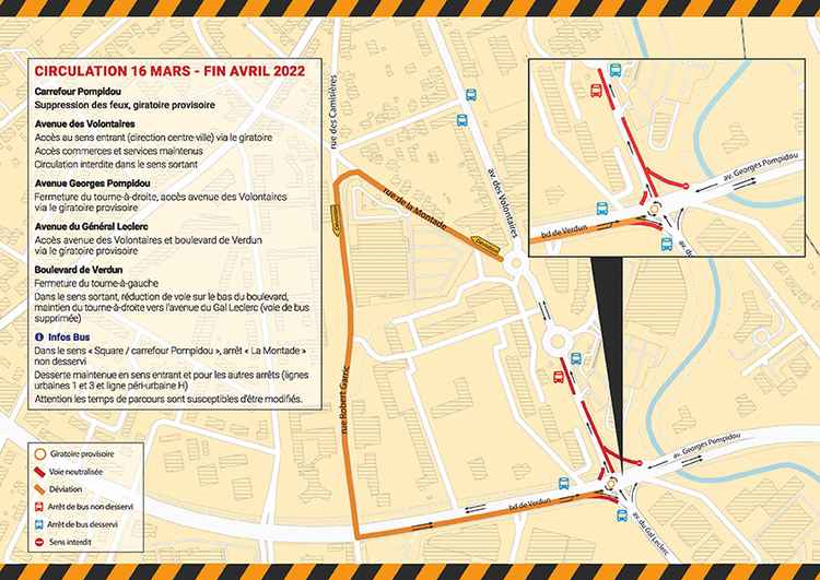 Plan travaux carrefour Volontaires mars-avril 2022